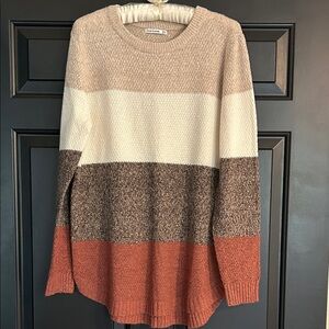 Pink Clover Striped Sweater in Cream, Brown, and Orange